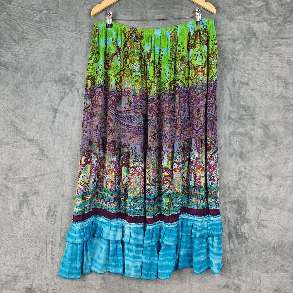 Womens Skirt 1X Boho Peasant Hippie Festival Tiered Maxi Floral Paisley Flowy